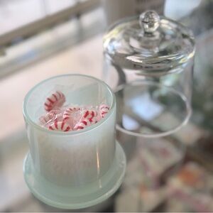 Hazy Mint Seaglass Blue Green Glass Candy Holder with Clear Lid in EUC